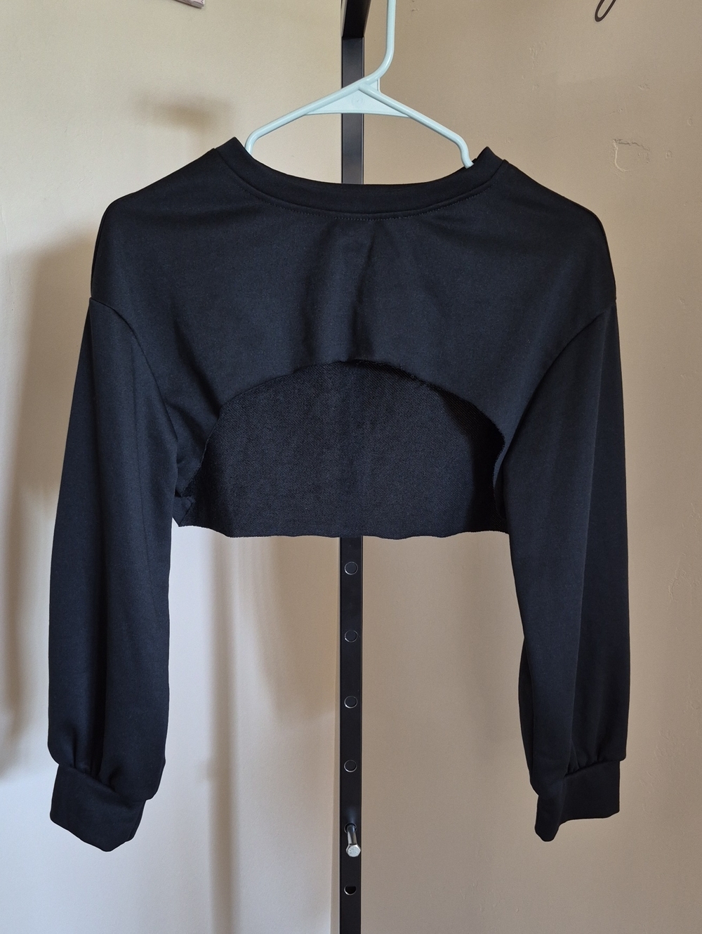 Black Super Crop Sweatshirt Shrug • Long Sleeve Cutout Bolero Pullover